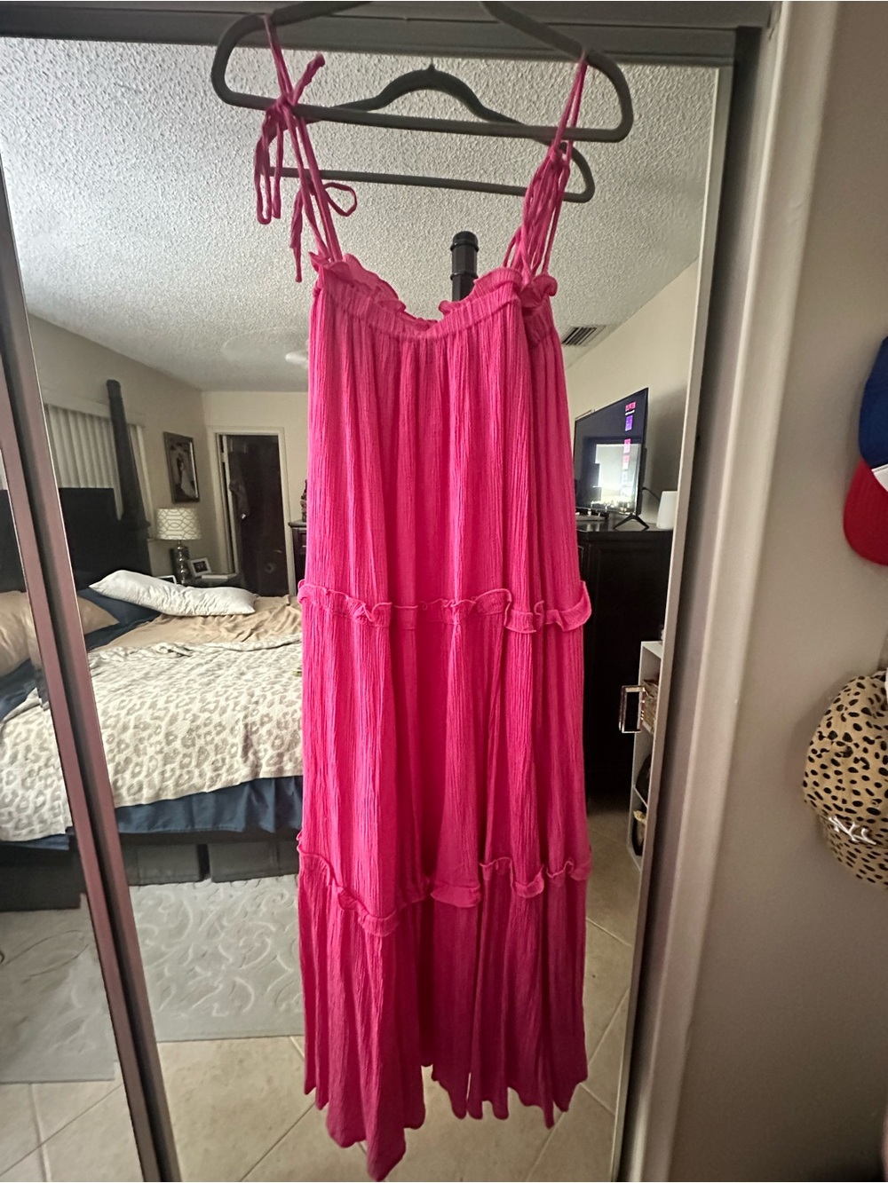 Shop Frilly - Women’s Bright Pink Tiered Maxi Dress with Tie Straps